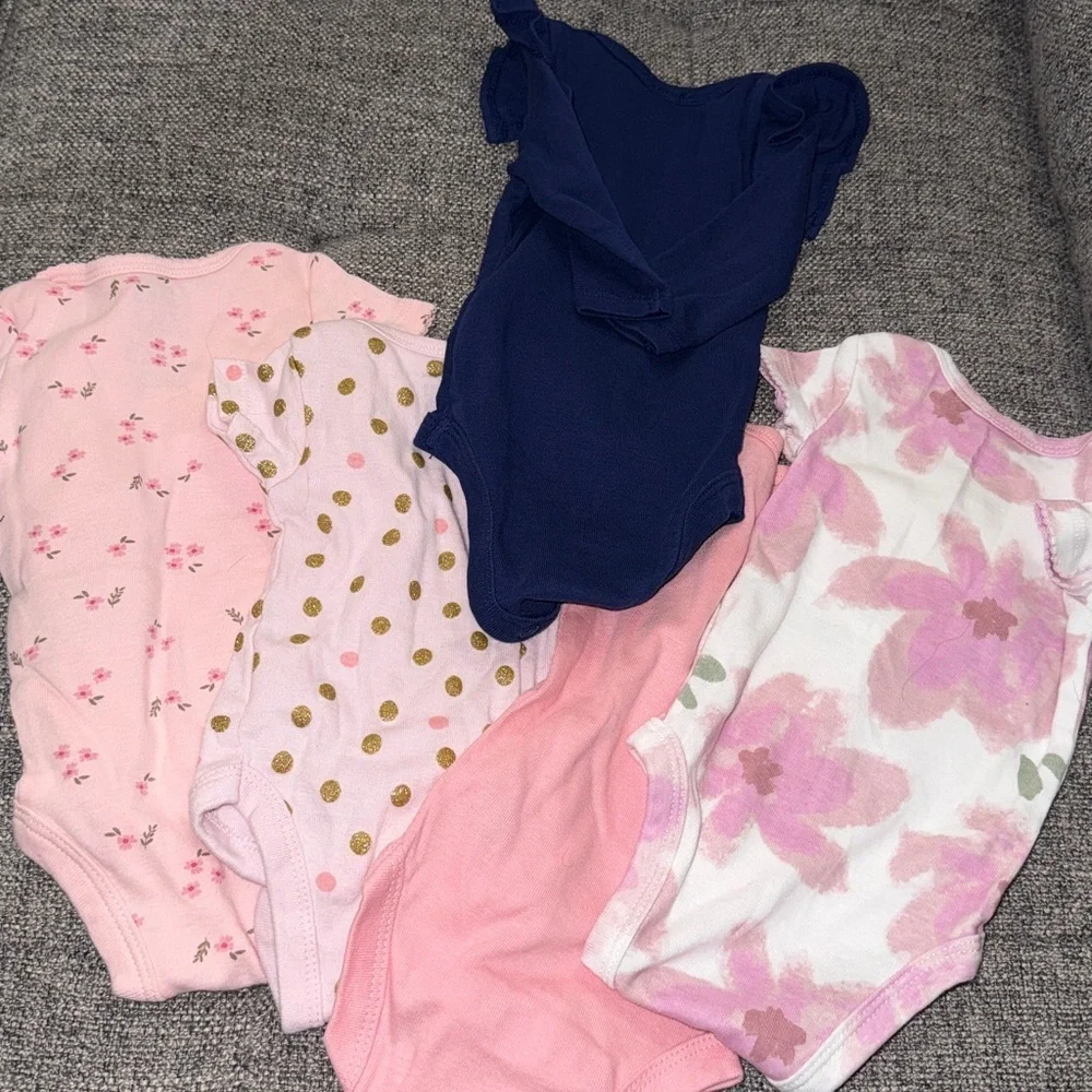 Gerber and carters baby girl new born one piece body suit lot